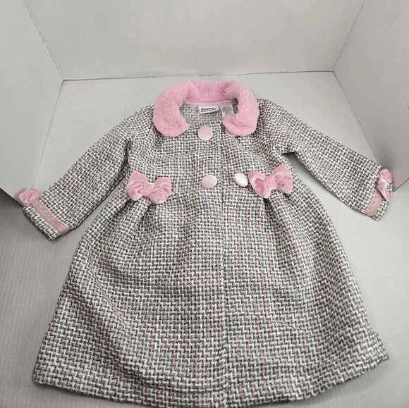 Blueberi Boulevard Pink, White, Silver Tweed Coat / Jacket Size 24M boutique - Picture 1 of 6